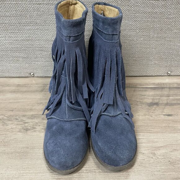 KLING Womens Blue Suede Fringe Hidden Wedge Ankle Bootie Size 7.5 US 38 EU - Picture 8 of 13